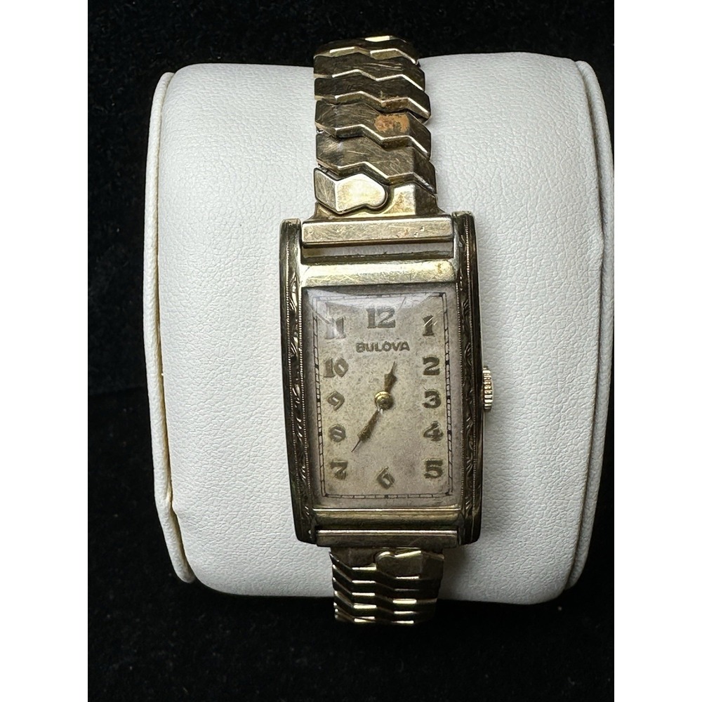 Vintage Bulova Rectangular Manual Wind Watch 10K Gold Filled 17J USA SAKS NY
